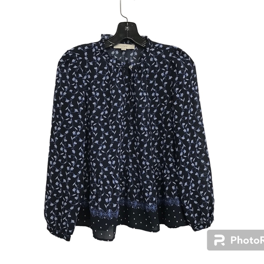 Loft Blouse Navy Blue Floral Sheer NWOT